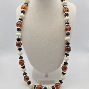 Vintage Faux Amber and Cream Beaded Necklace